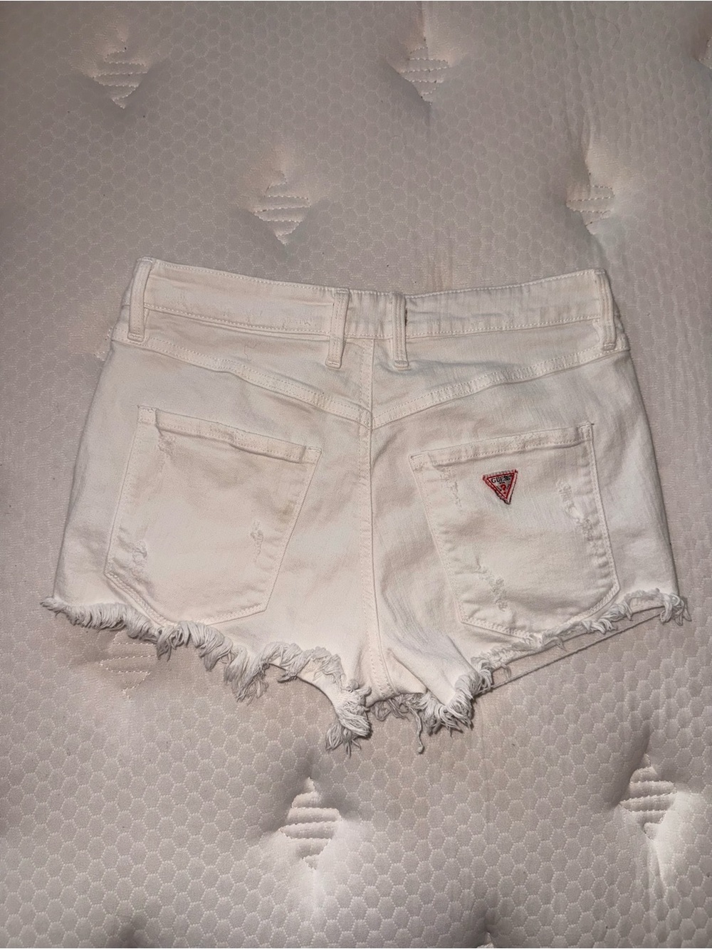 Guess White Distressed Frayed Hem Denim Shorts